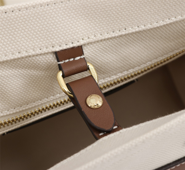 バーバリー「Burberry」ツートーンキャンバス＆レザートートバッグ