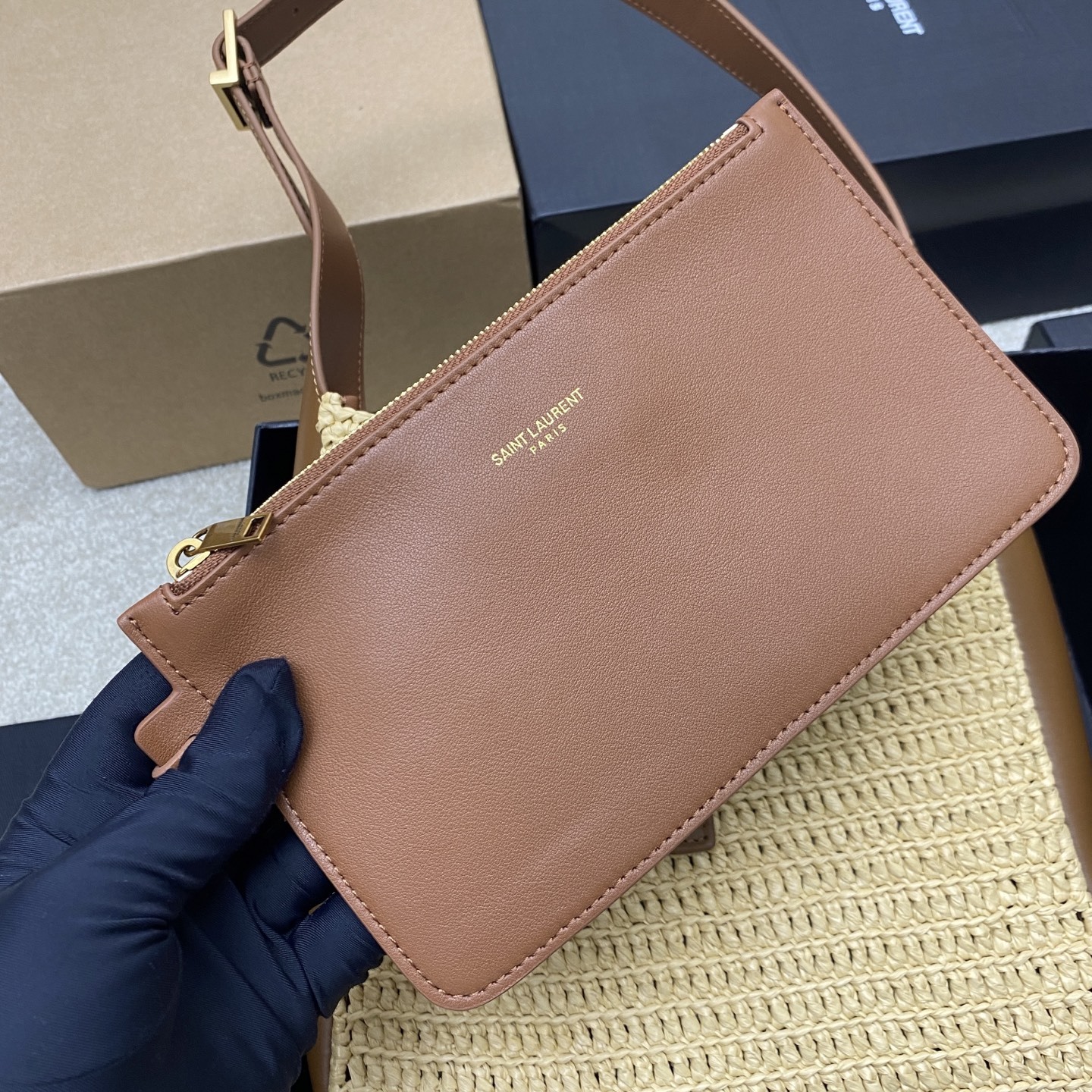 サンローラン「Saint Laurent」ラフィア編み ホボバッグ