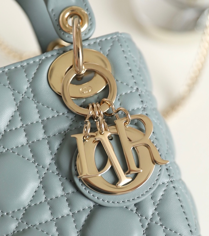 ディオール「Dior」GR P850 Lady ミストブルー 籐編み漆加工 オリジナルレザー ミニハンドバッグ