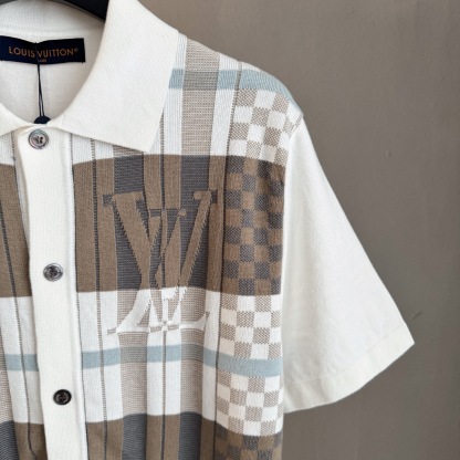 ルイ・ヴィトン「Louis Vuitton」ルイ・ヴィトン フローラル ダミエ ジャカード ニットシャツ / ショートスリーブシャツ