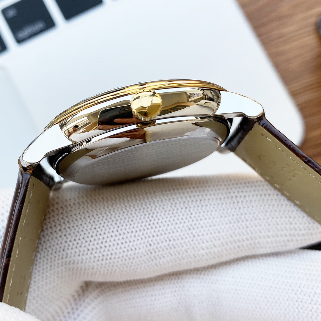 オメガ「Omega」デビル プレステージ カップルウォッチ メンズ39.5MM＆レディース32.7MM スチール＆レザーストラップ