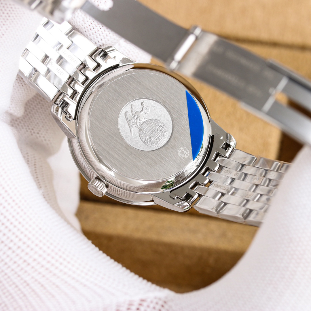 オメガ「Omega」デビル プレステージ カップルウォッチ メンズ39.5MM＆レディース32.7MM スチール＆レザーストラップ