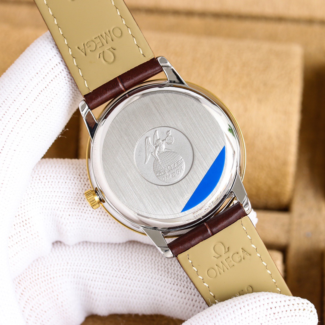 オメガ「Omega」デビル プレステージ カップルウォッチ メンズ39.5MM＆レディース32.7MM スチール＆レザーストラップ