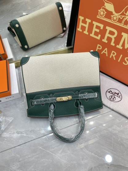 エルメス「Hermès」Birkin 30 ナパレザー×キャンバス ツートン ショルダーバッグ（シルバーハードウェア）