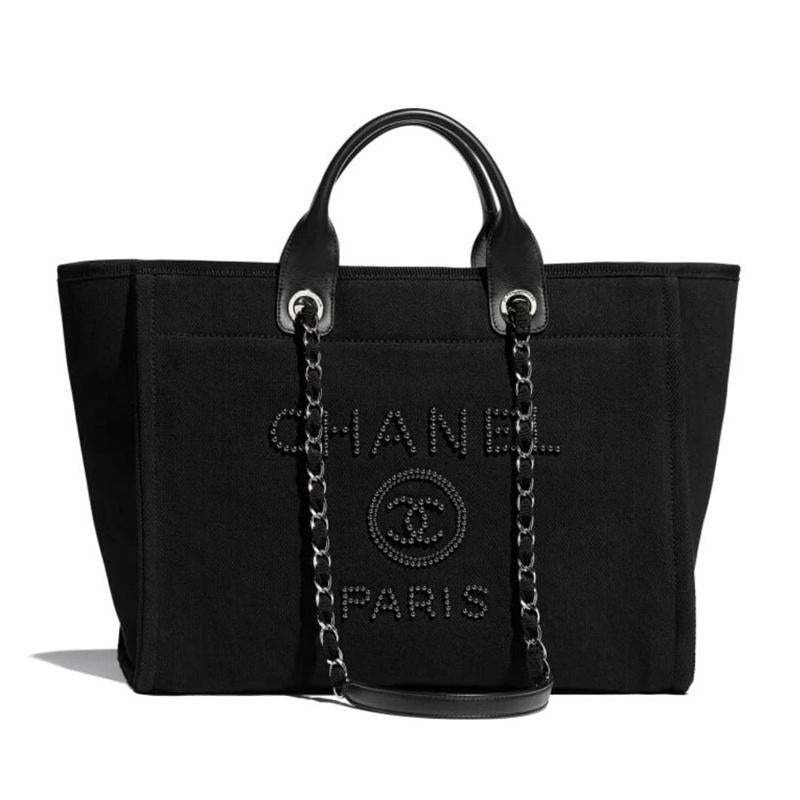 シャネル「Chanel」春夏新作 パールロゴ キャンバス ビーチトートバッグ