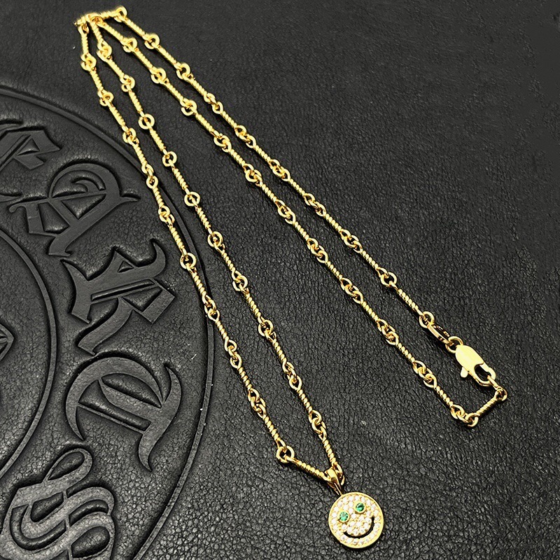 クロムハーツ「Chrome Hearts」スマイルフェイス カラーダイヤモンド ペンダントネックレス