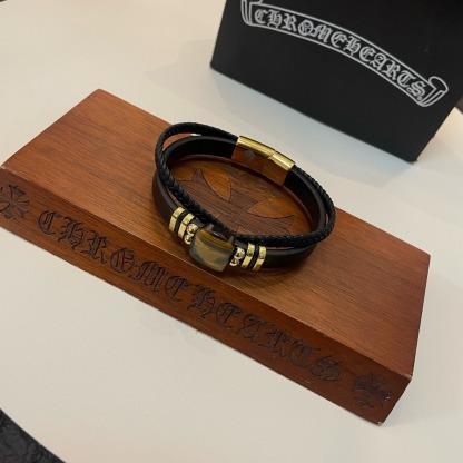 クロムハーツ「Chrome Hearts」Tiger Eye Leather Wrap Bracelet