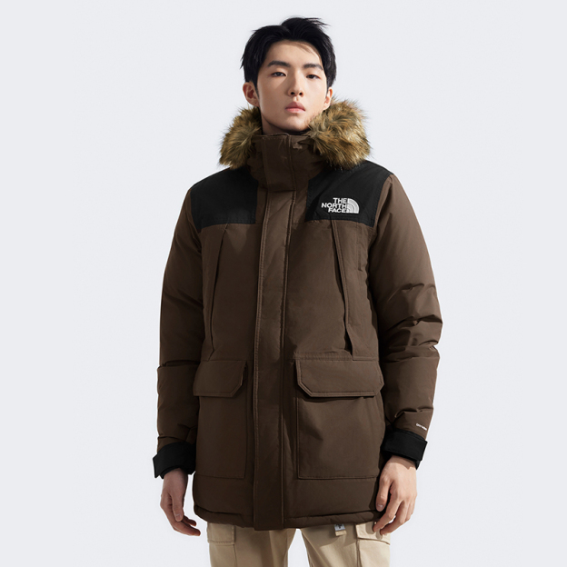 The North Face Mcmurdo メンズホワイトグースダウンロングジャケット。2024 年冬新作、アウトドア用防水保温機能付き