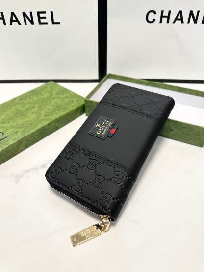 グッチ「Gucci」シグネチャー レザー ウェブ ジップアラウンドウォレット