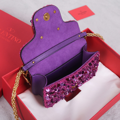 ヴァレンティノ「Valentino」ド アメジスト クリスタル レザートップハンドルバッグ