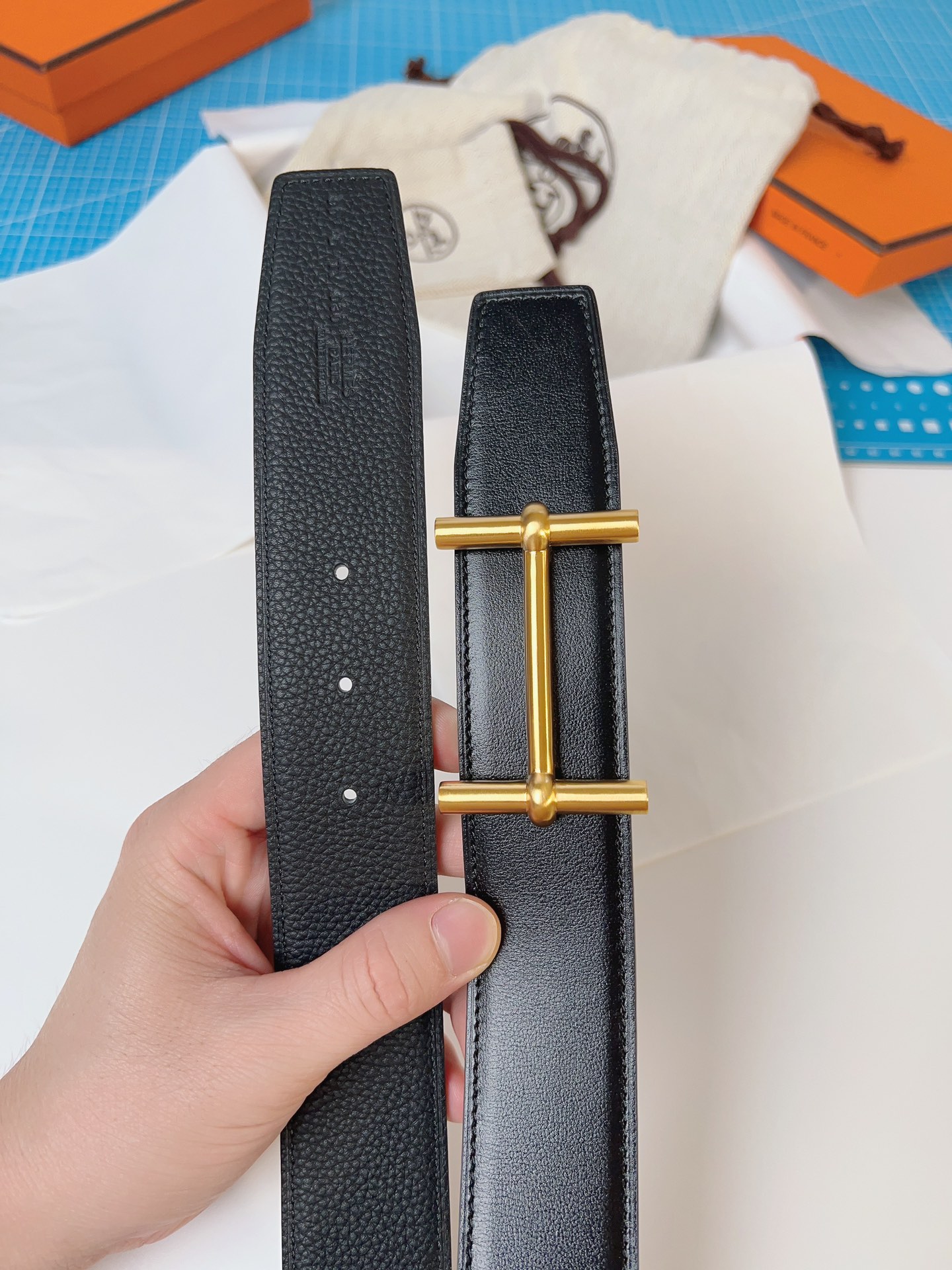 エルメス「Hermès」 ダブルフェイス トゴ革 ベルト100MM