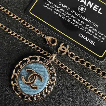 シャネル「Chanel」 デニムブルー ダブルCネックレス