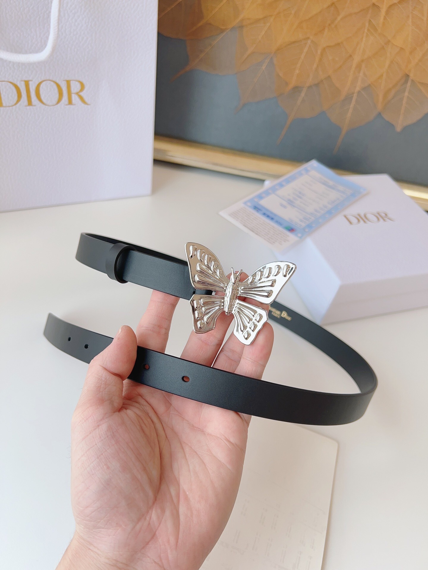 ディオール「Dior」メタモルフォーゼ 2.0cm スムースレザーベルト バタフライバックル100CM