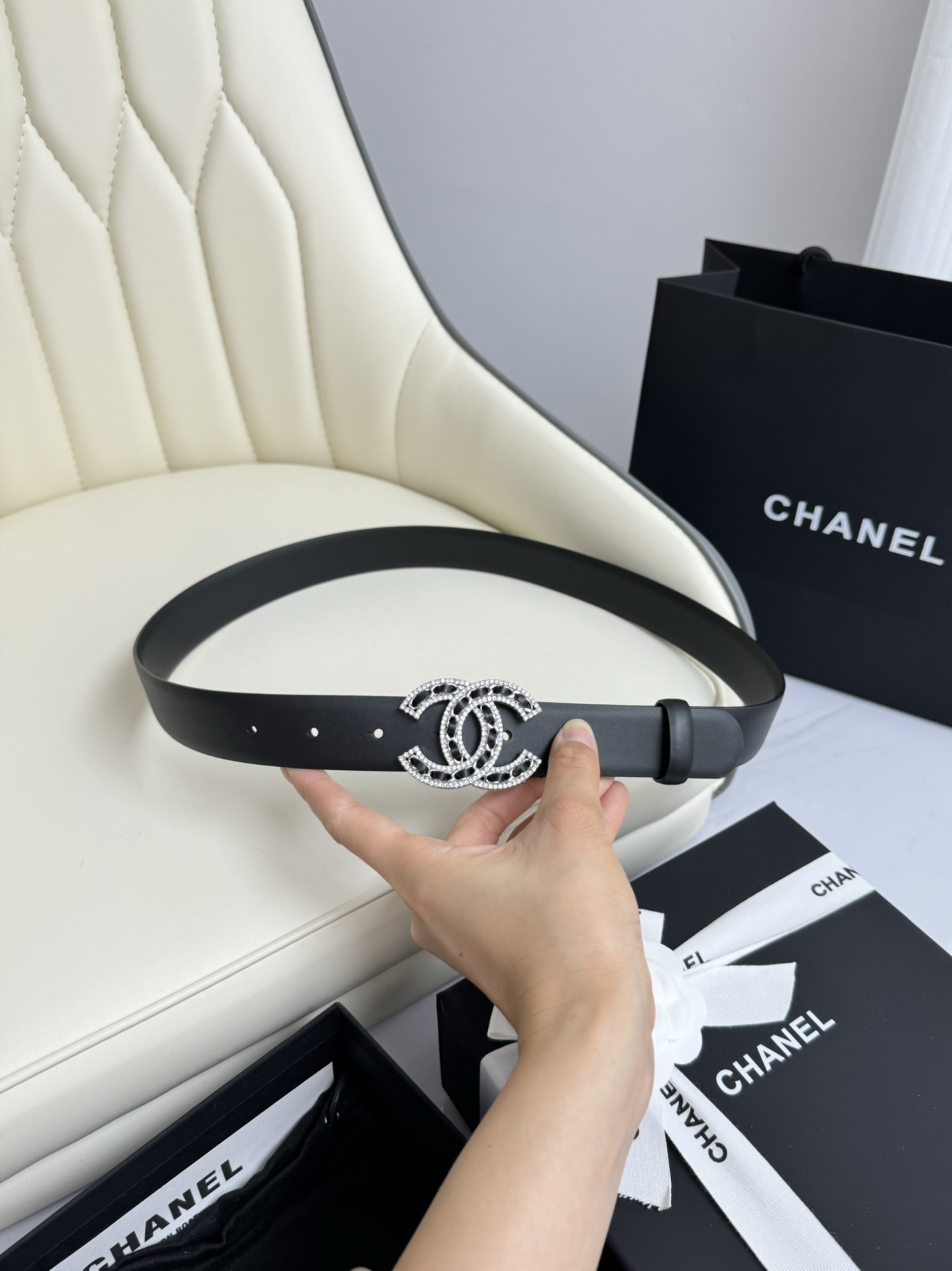 シャネル「Chanel」ダブルC クリスタルベルト ベルト100CM