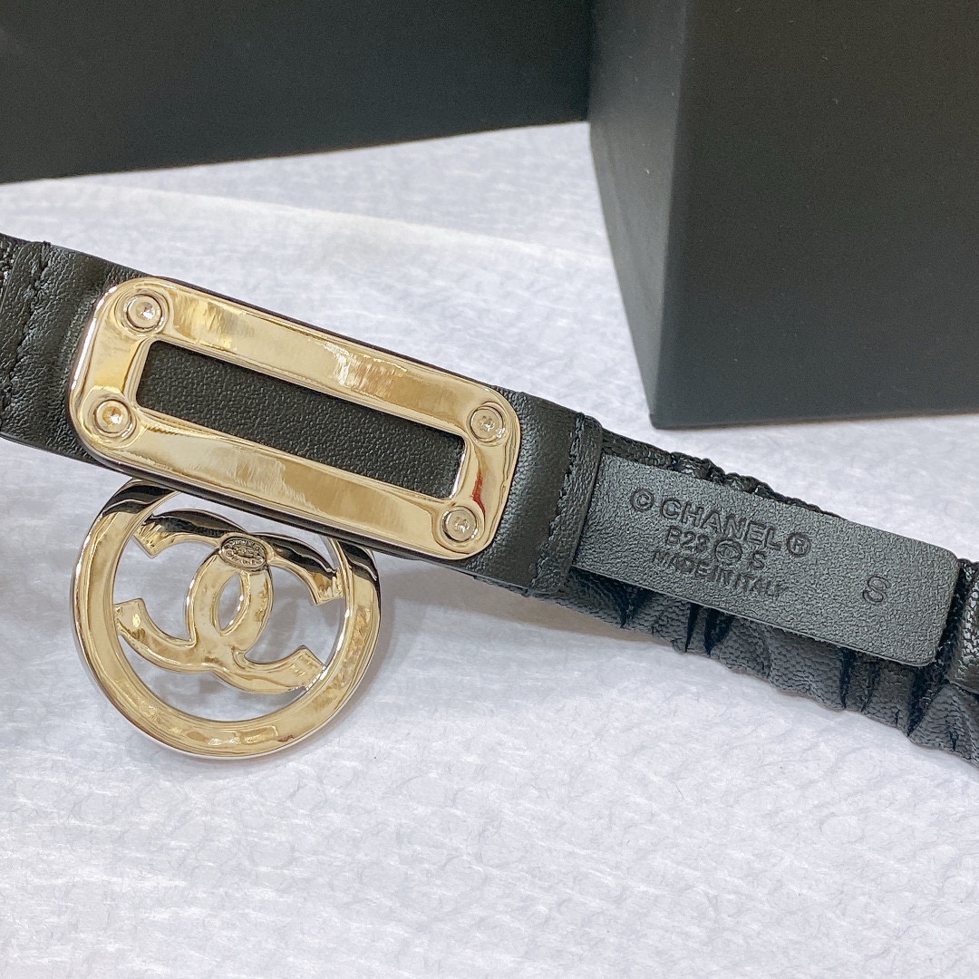 シャネル「Chanel」ワイドバックル レザーベルト ベルト100CM
