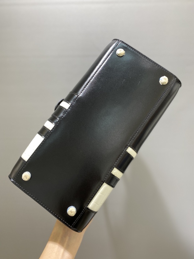 デルヴォー「Delvaux」 BL シリーズ ボックスレザー＆ホワイトリザード ハンドバッグ