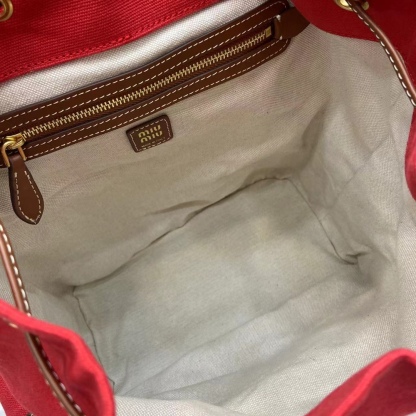 ミュウミュウ「Miu Miu」バックパック レザー＆キャンバス デュアルストラップ ショルダーバッグ