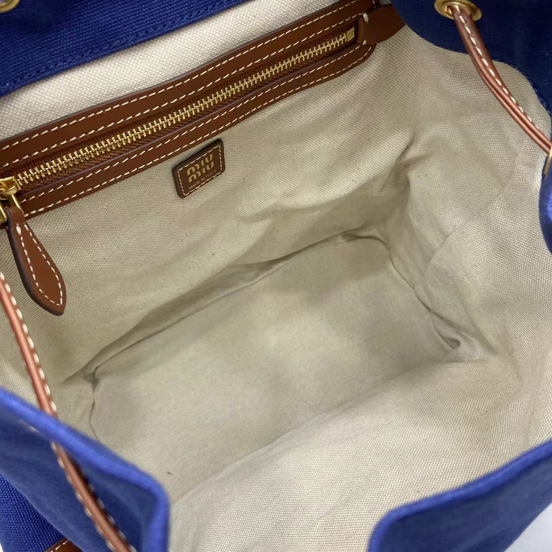 ミュウミュウ「Miu Miu」バックパック レザー＆キャンバス デュアルストラップ ショルダーバッグ