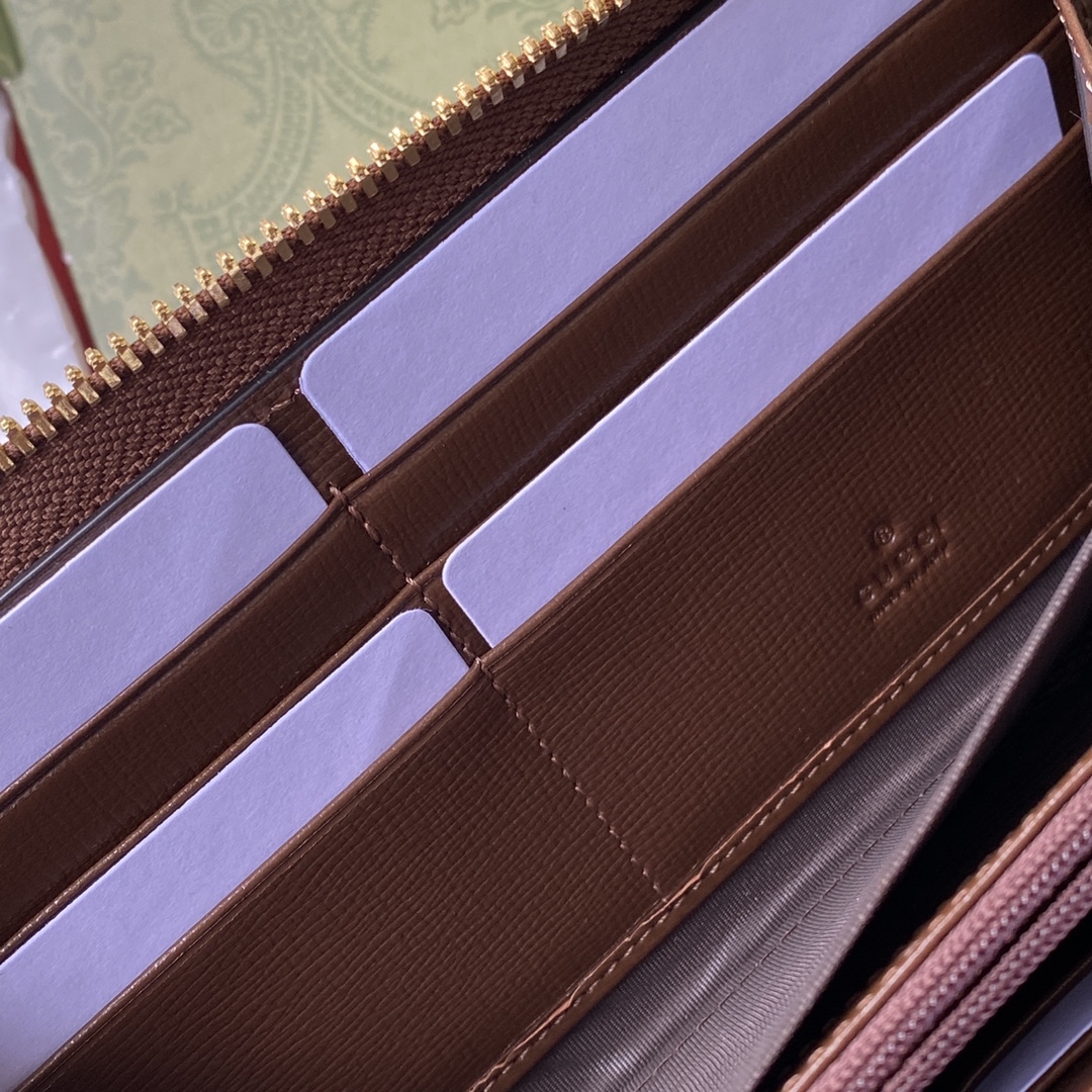 グッチ「Gucci」シグネチャー レザー ウェブ ジップアラウンドウォレット