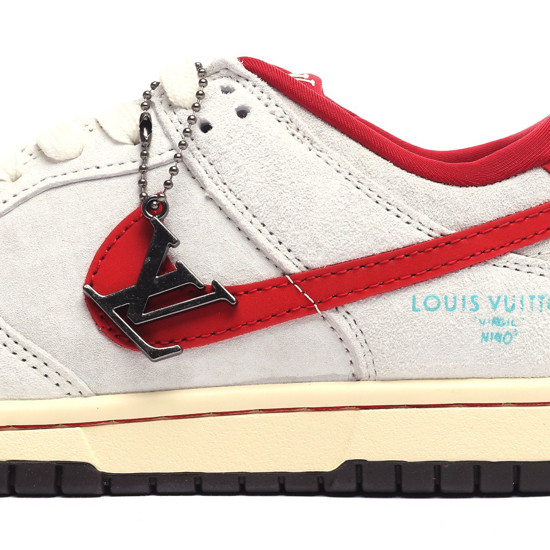 「コラボモデル」Louis Vuitton x Nike   コラボ - オフホワイト×レッドスウッシュ" スニーカー