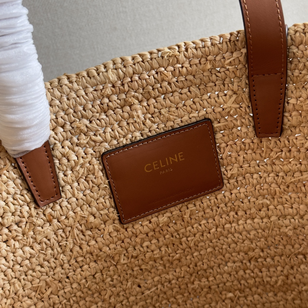 セリーヌ「Celine」CLASSIC PANIER プランテーション素材＆レザー ラージバスケットバッグ