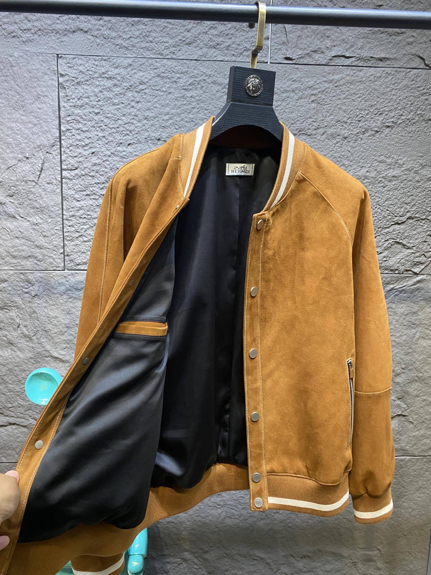 エルメス「Hermès」スエード ラムレザー ベースボール ジャケット