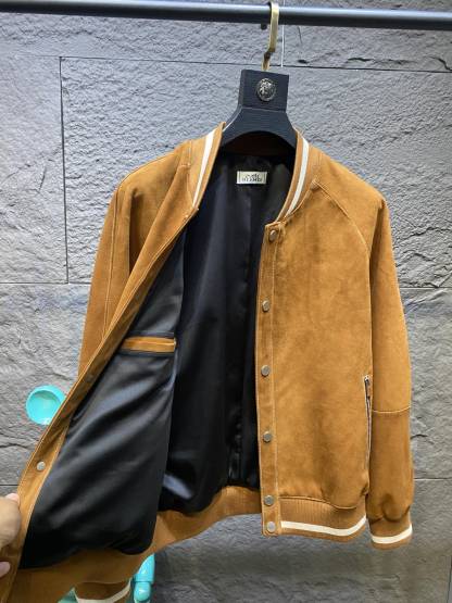 エルメス「Hermès」スエード ラムレザー ベースボール ジャケット