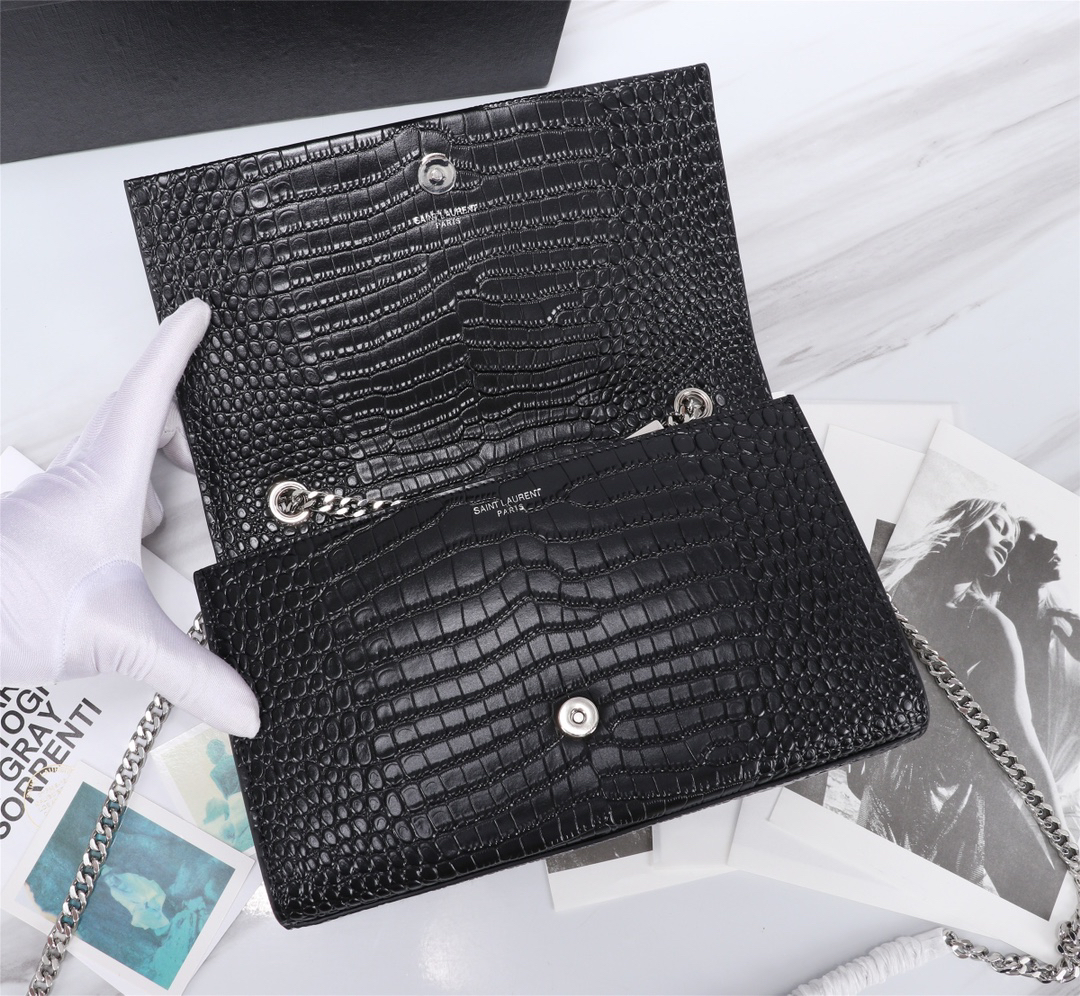 サンローラン「Saint Laurent」KATE 24cm クロコダイル柄フリンジデザイン