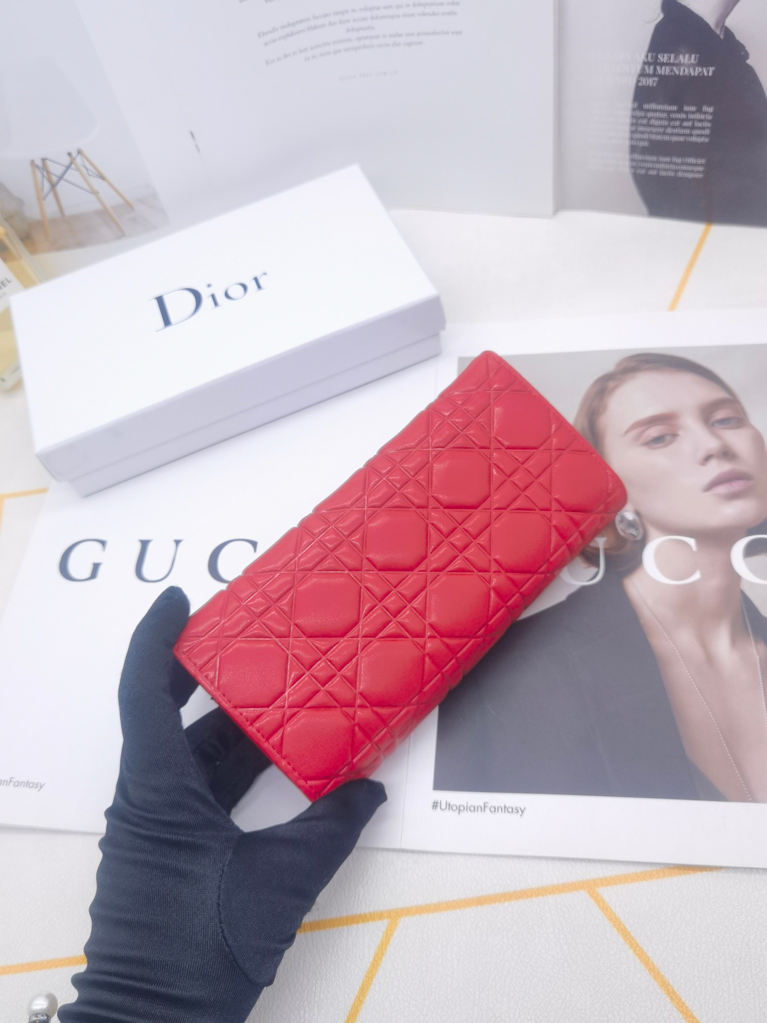 ディオール「Dior」Caro Orchid ロングウォレット