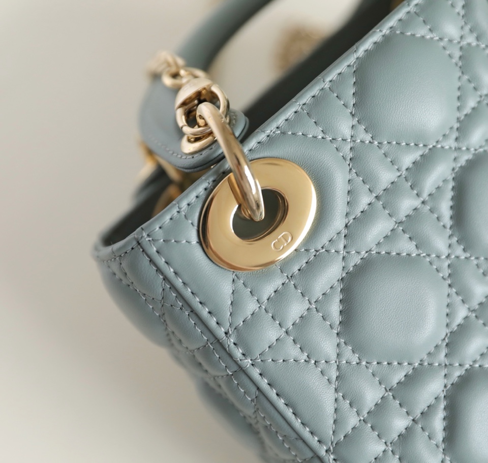 ディオール「Dior」GR P850 Lady ミストブルー 籐編み漆加工 オリジナルレザー ミニハンドバッグ