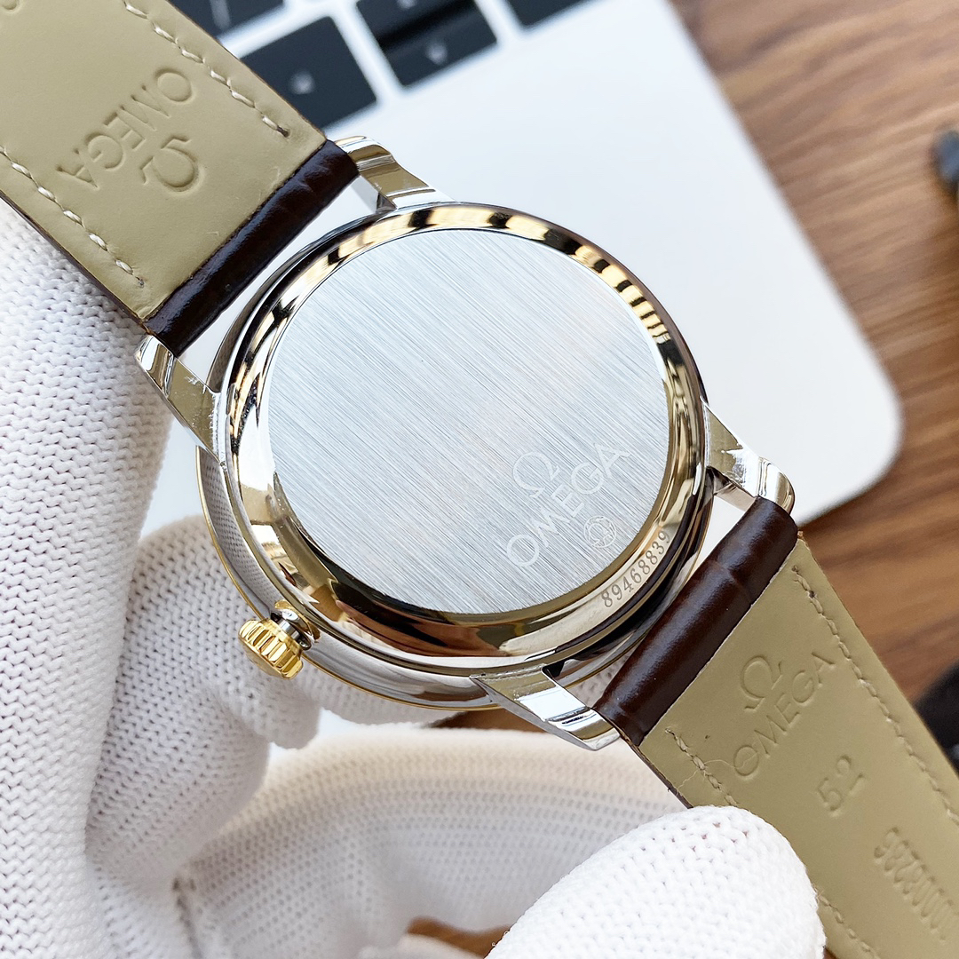 オメガ「Omega」デビル プレステージ カップルウォッチ メンズ39.5MM＆レディース32.7MM スチール＆レザーストラップ