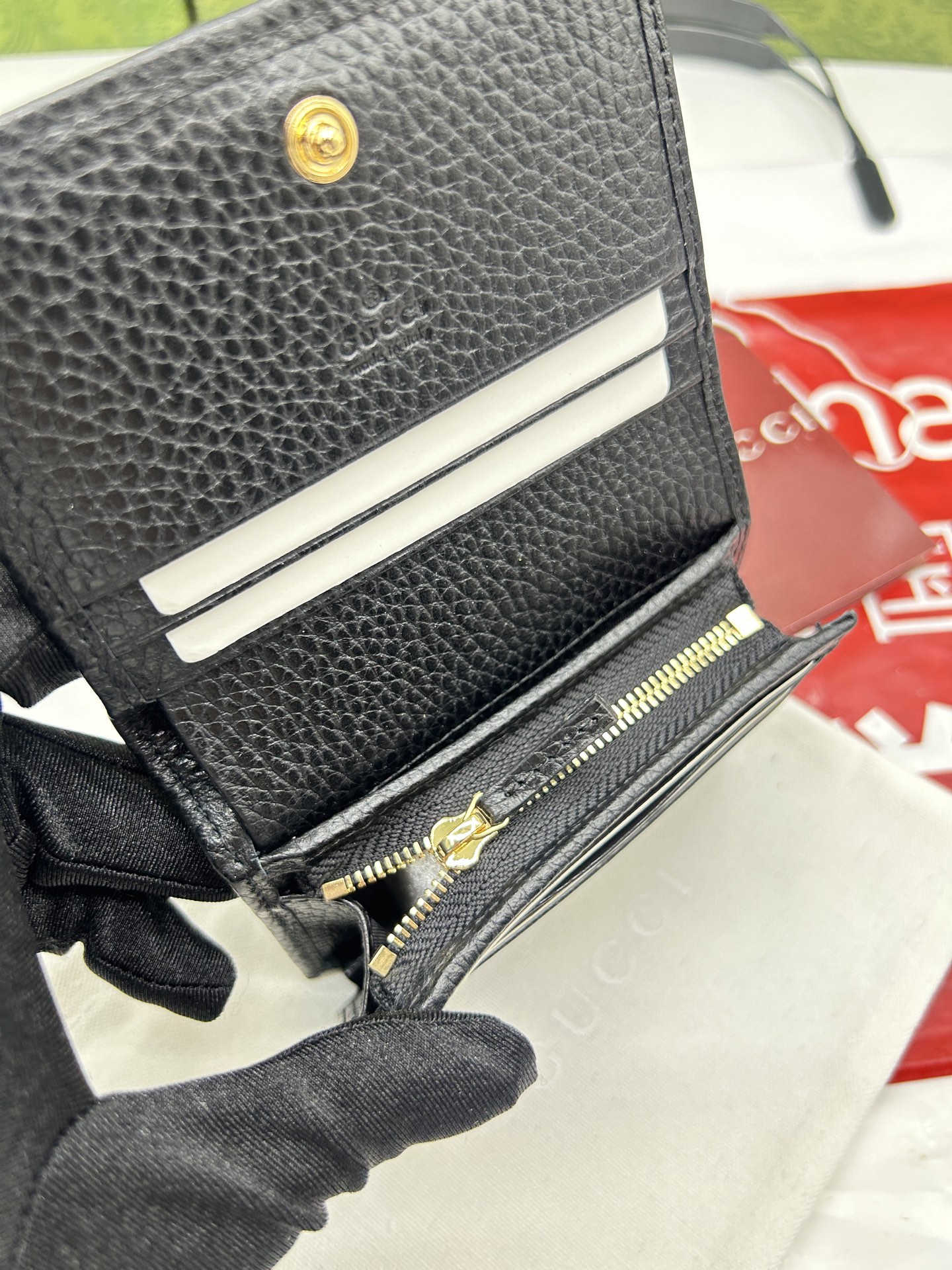 グッチ「Gucci」 〔プチ マーモント〕レザー 三つ折りウォレット