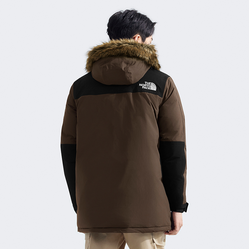 The North Face Mcmurdo メンズホワイトグースダウンロングジャケット。2024 年冬新作、アウトドア用防水保温機能付き