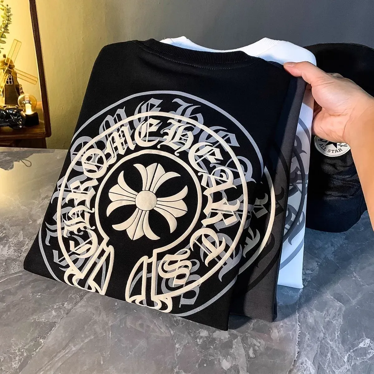 クロムハーツ「Chrome Hearts」ファッションブランドのスウェットシャツ秋冬新作プラスベルベット厚手カジュアルラウンドネックルーズジャケット