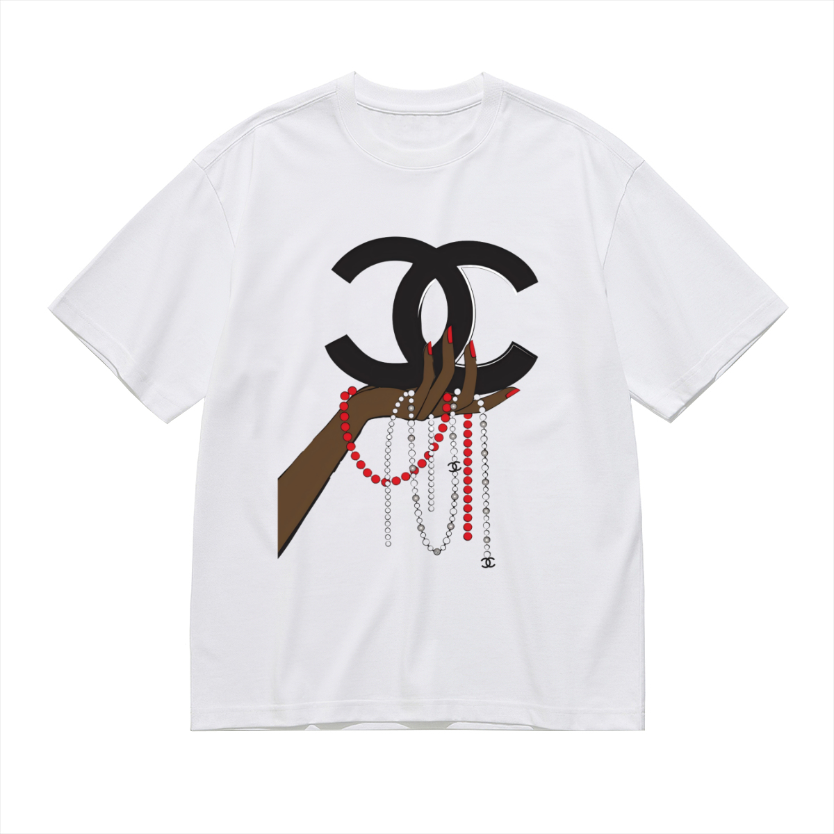 大人気!Chanel Beaded Handシャネル CCブローチ ショートスリーブTシャツ / クルーネック