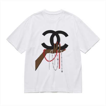 大人気!Chanel Beaded Handシャネル CCブローチ ショートスリーブTシャツ / クルーネック