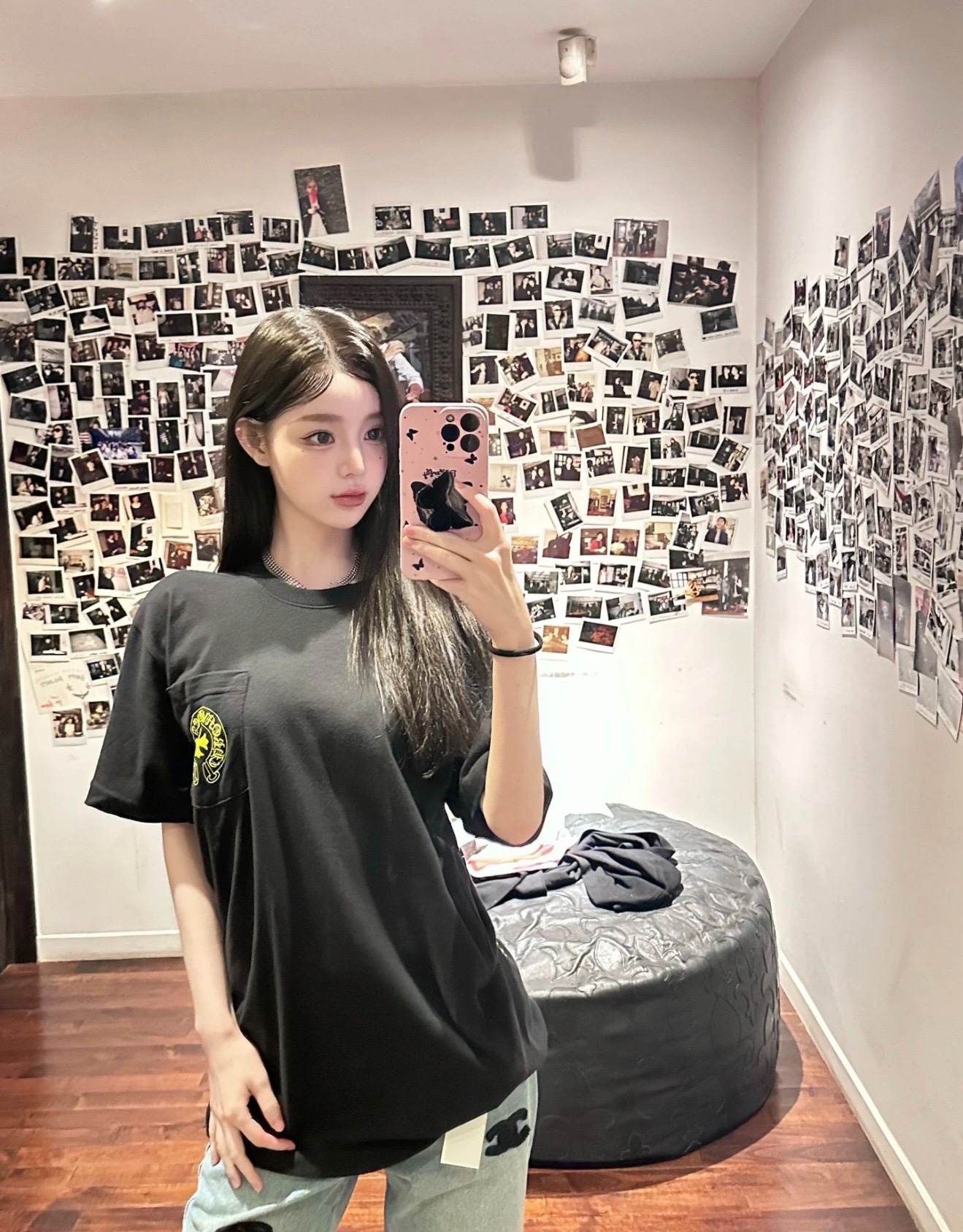 クロムハーツ「Chrome Hearts」ストライプサンスクリットTシャツ