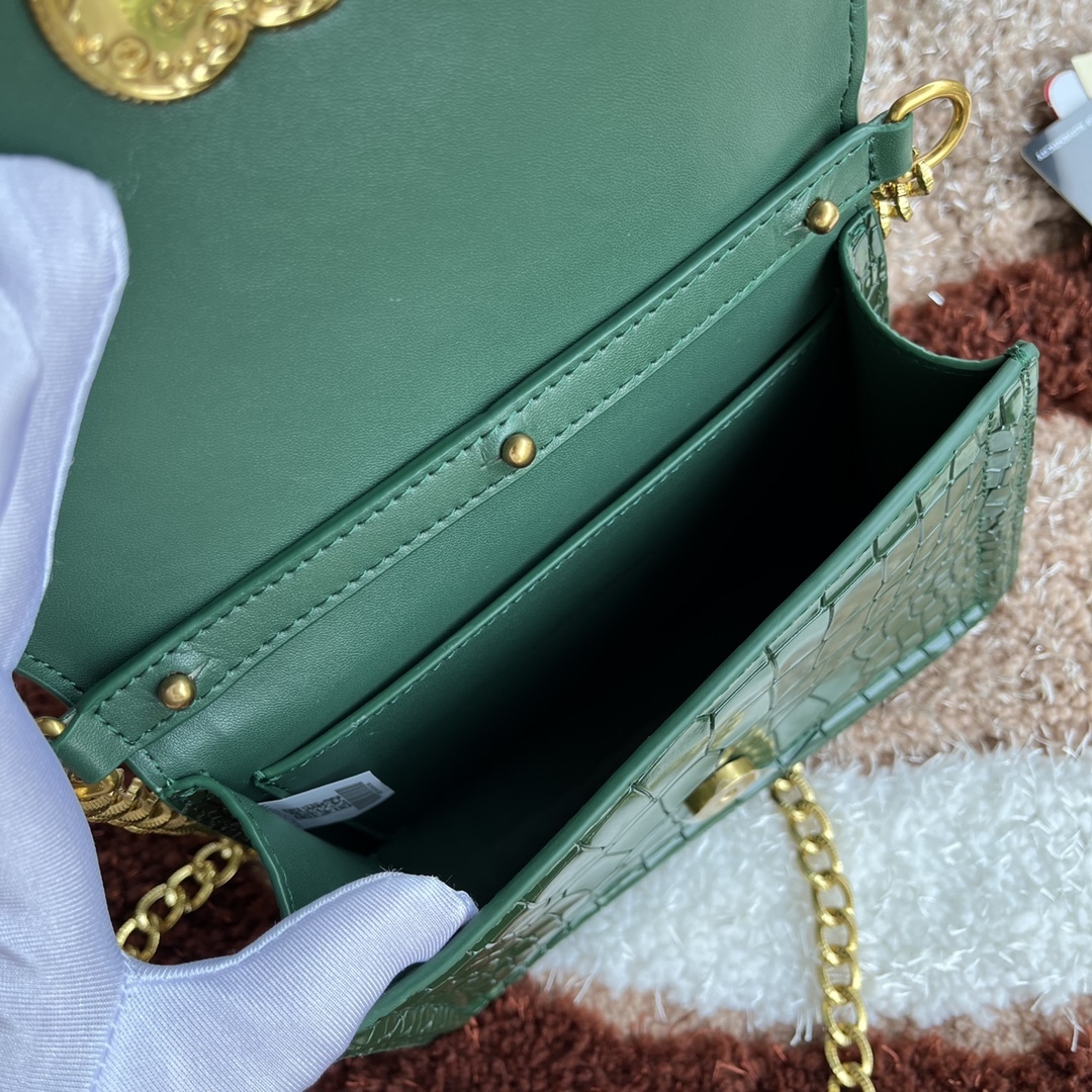 ドルチェ・アンド・ガッバーナ「D&G」エメラルドグリーン チェーン レザートップハンドルバッグ