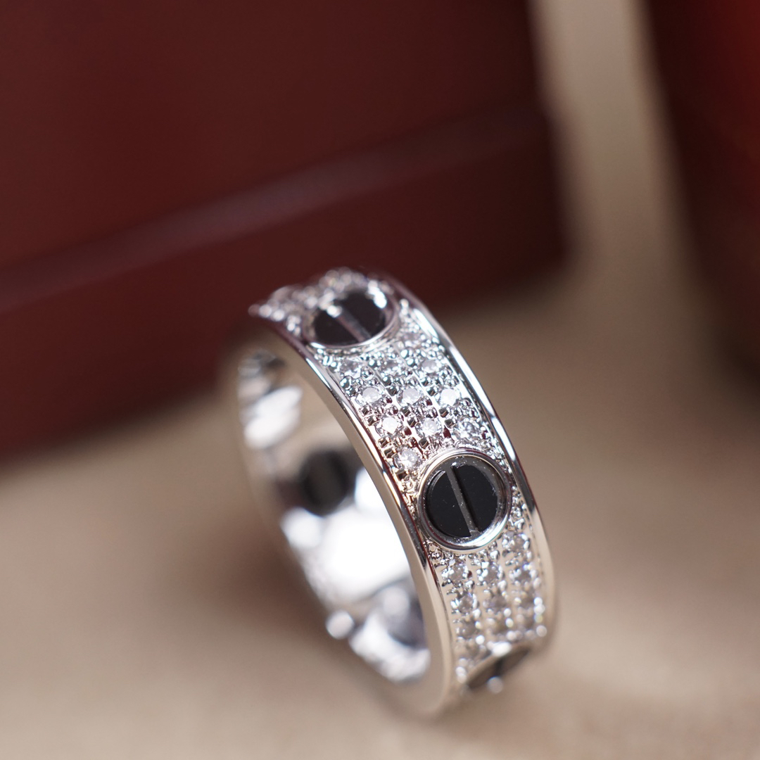 カルティエ「Cartier」 ラブ エタニティ スリム 3列ダイヤ ブラックピン リング