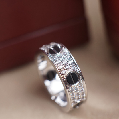 カルティエ「Cartier」 ラブ エタニティ スリム 3列ダイヤ ブラックピン リング