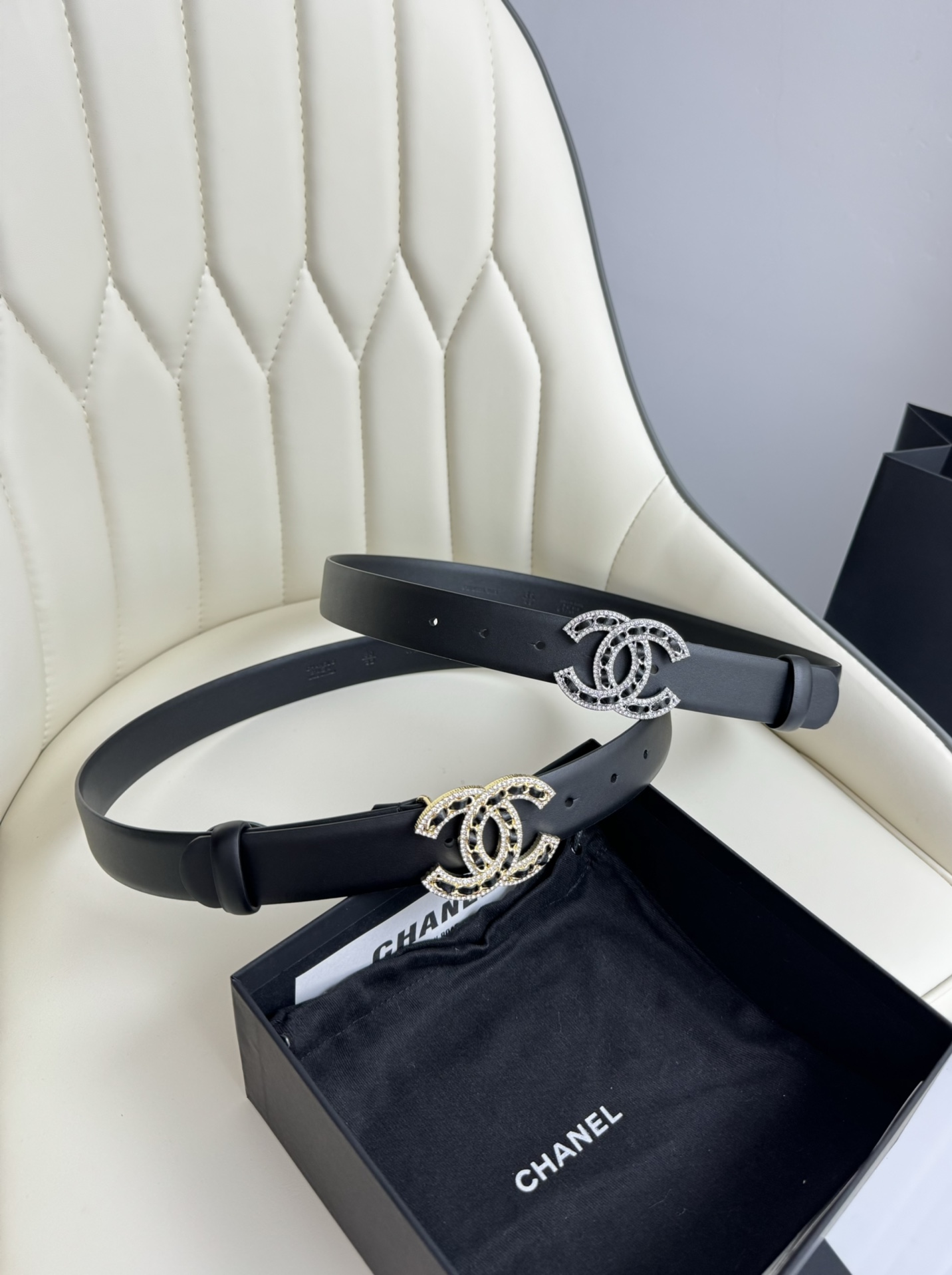 シャネル「Chanel」ダブルC クリスタルベルト ベルト100CM