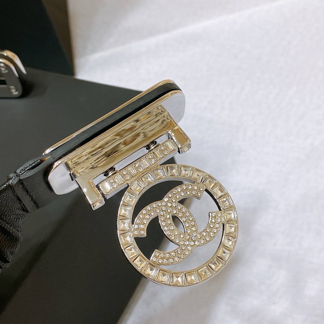 シャネル「Chanel」ワイドバックル レザーベルト ベルト100CM