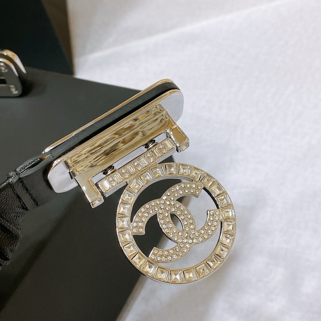 シャネル「Chanel」ワイドバックル レザーベルト ベルト100CM