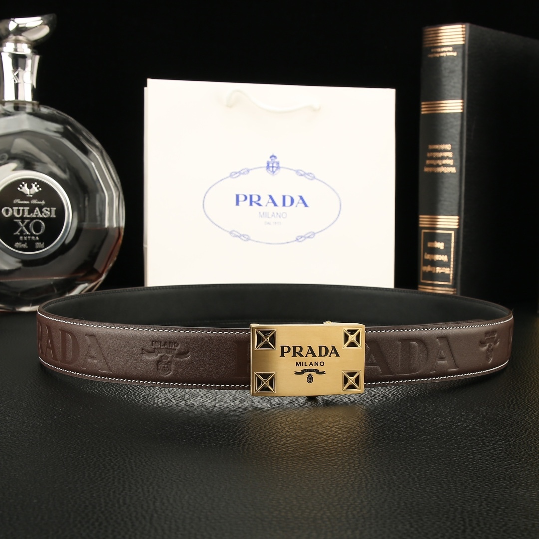 プラダ「Prada」メンズ オートマチック レザーベルト100CM