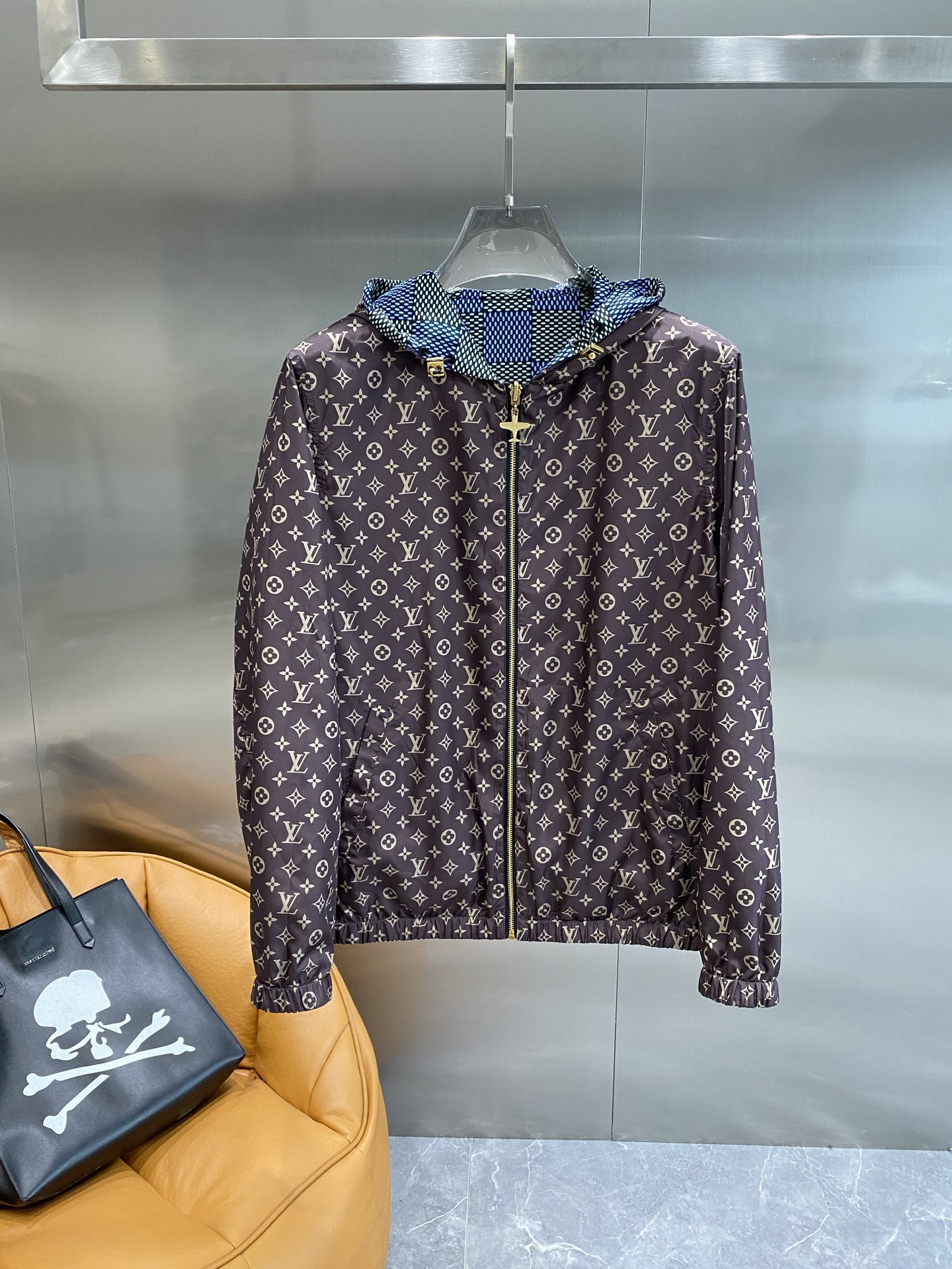 ルイ・ヴィトン「Louis Vuitton」ダブルフェイス チェック フード ジャケット