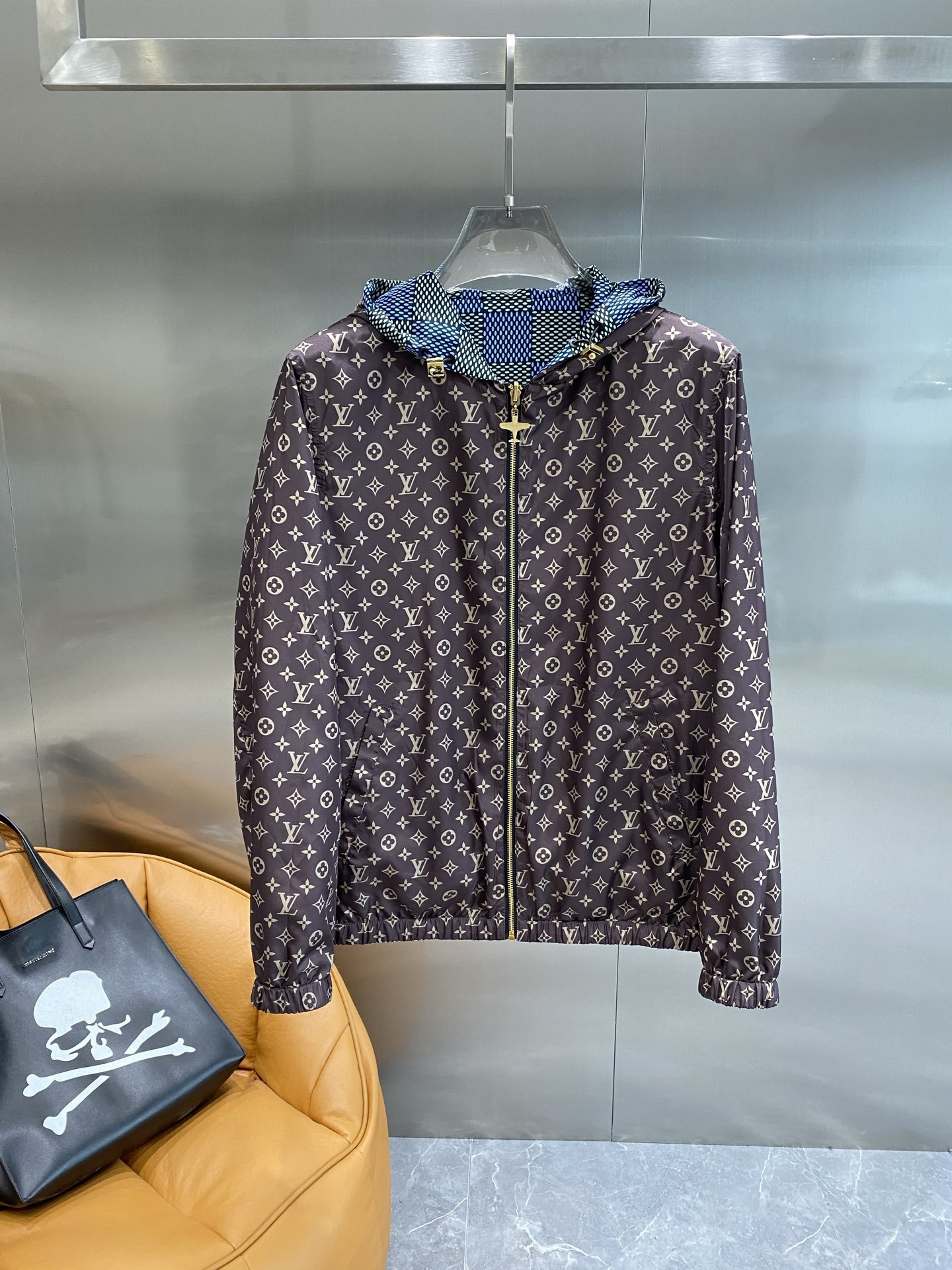 ルイ・ヴィトン「Louis Vuitton」ダブルフェイス チェック フード ジャケット