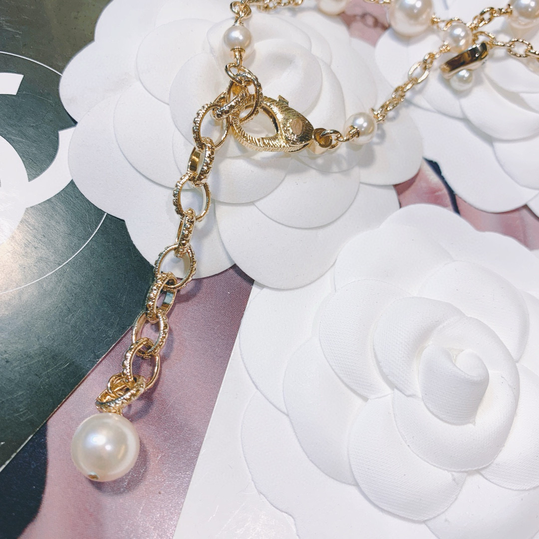 シャネル「Chanel」ハート ダブルC パール＆ダイヤモンド ネックレス38cm～42cm