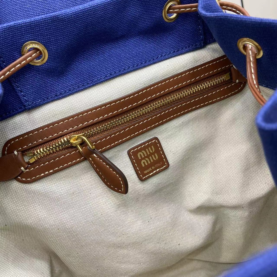 ミュウミュウ「Miu Miu」バックパック レザー＆キャンバス デュアルストラップ ショルダーバッグ