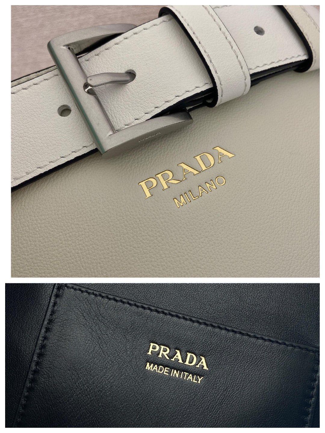 プラダ「Prada」ブレイク＆レザーバケットバッグ