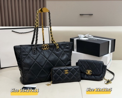 シャネル「Chanel」コンビネーションバッグ3点セット / トートバッグ＆ポーチセット